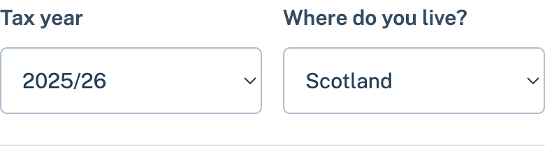 Tax year set to 2025/26 and location set to Scotland.